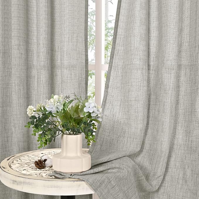 YoungsTex Light Grey Linen Curtains 40 Inch Length, Light Filtering Short Drapes - Image 9