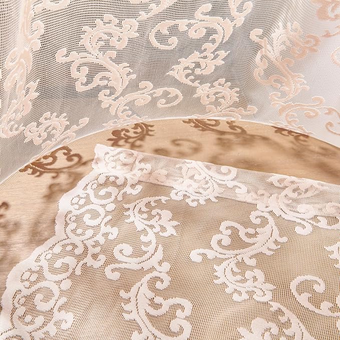 FOLKSIDE Blush Pink Lace Curtains 84 Inches Long 2 Panels Vintage French Floral - Image 7