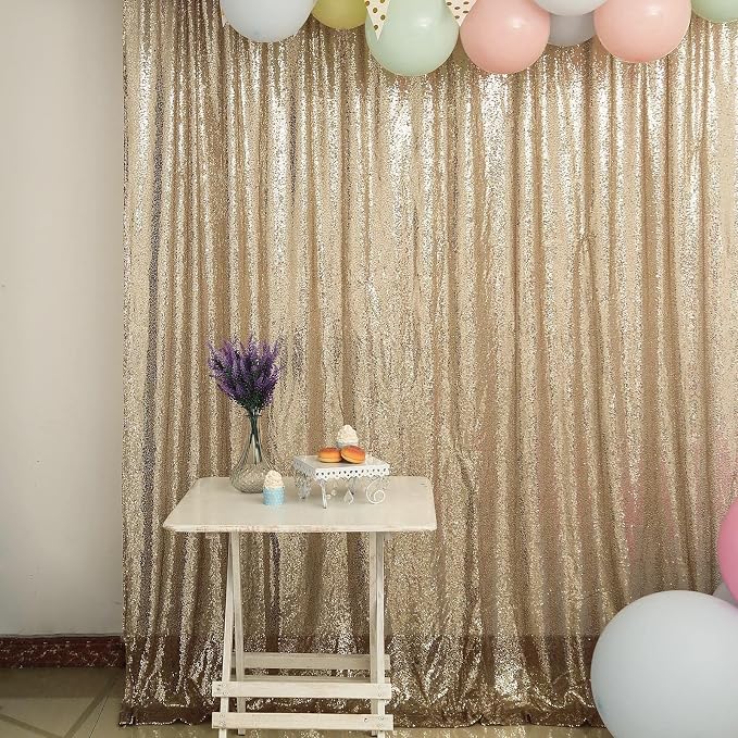 JYFLZQ Champagne Sequin Backdrop Curtains 8ft x 8ft 1 Panel Glitter Photo Booth - Image 5