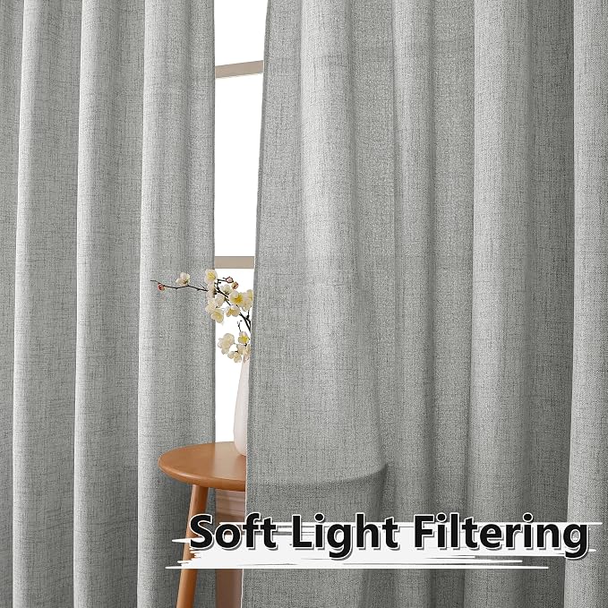 Tollpiz Short Linen Tier Curtains Rod Pocket Semi Sheer Half Kitchen Curtain - Image 2