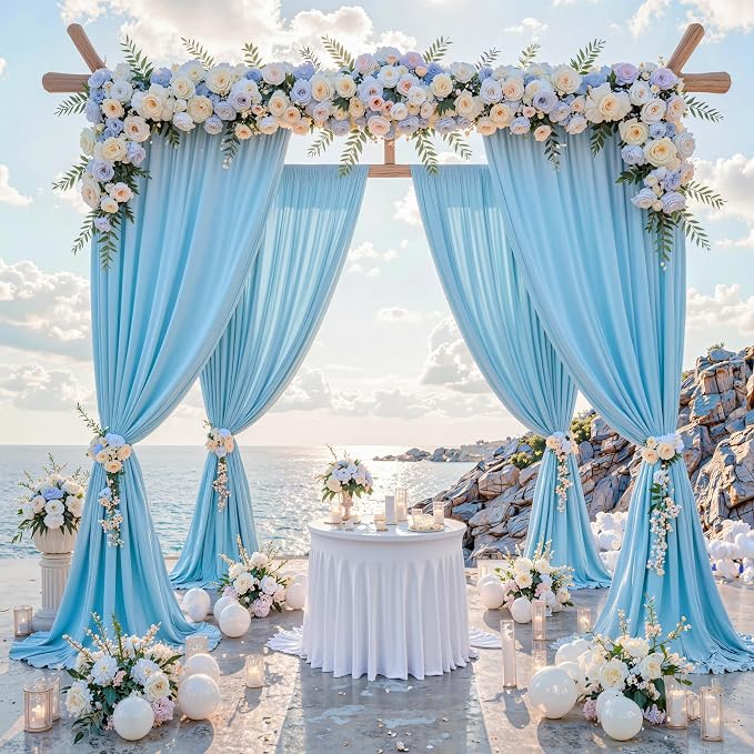 20 ft x 10 ft Wrinkle Free Baby Blue Backdrop Curtains - Image 2