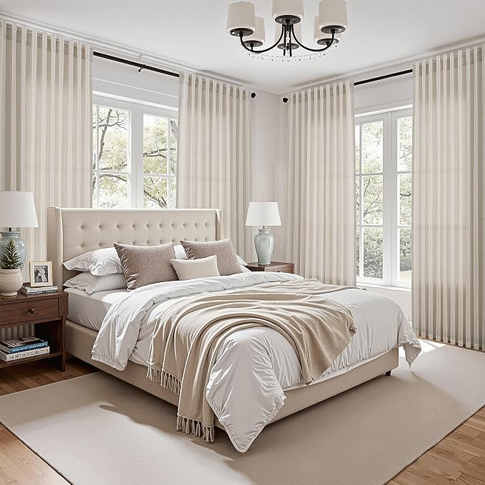 Warm Beige Linen Curtains 90 Inch Long 2 Panels Set - Image 5
