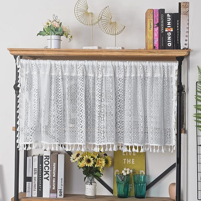 Sutuo Home Boho Sheer Curtain Valance Tier Crochet Lace - Image 6
