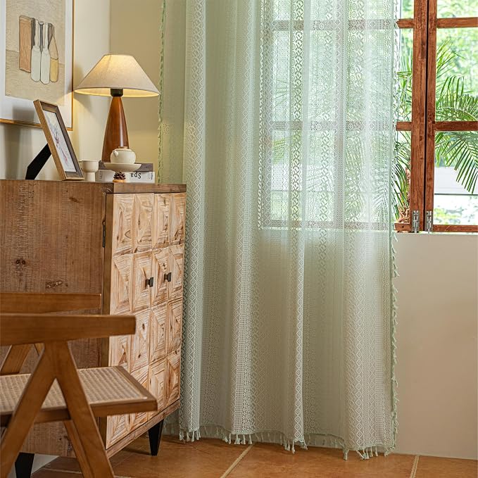 Sutuo Home Boho Curtains for Bedroom Dining Room, Bohemian Crochet Lace Hollow - Image 3