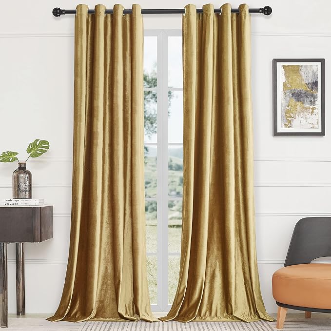 BULBUL Velvet Gold Curtains 72 inch Length- Living Room Blackout Thermal Window - Image 5