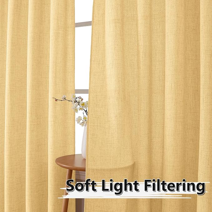 Tollpiz Short Linen Tier Curtains Rod Pocket Semi Sheer Half Kitchen Curtain - Image 2