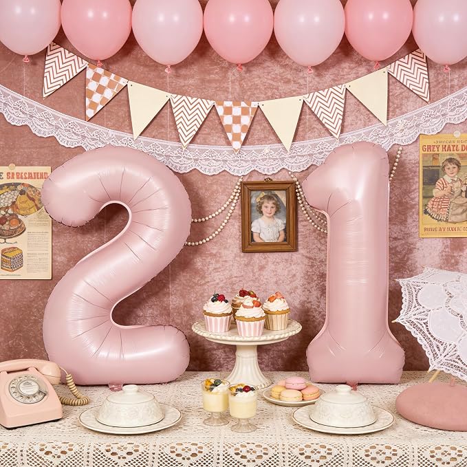 40 In Matte Pink Number Balloons Helium Foil Mylar Balloon Party Digital 18 | - Image 5