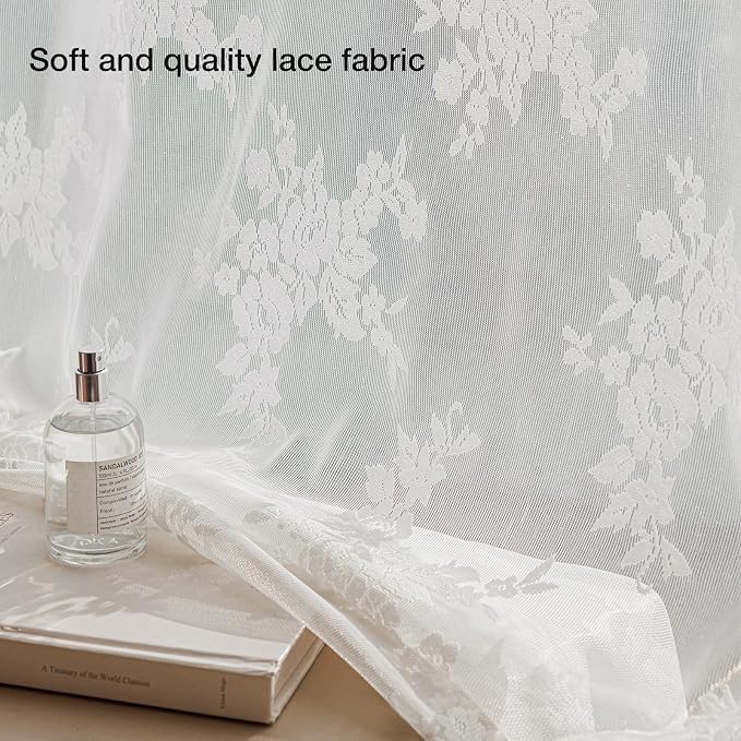 Anmao Vintage Lace Curtains 90 Inches Long 2 Panels, Romantic Elegant Light - Image 4