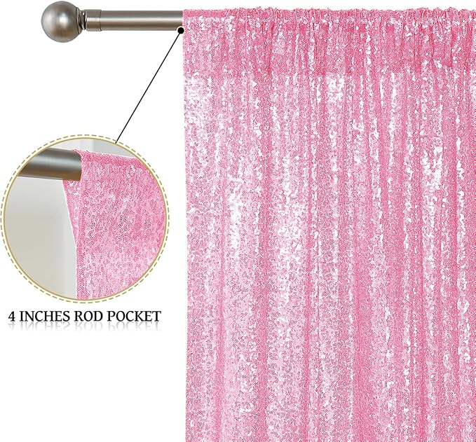 Sugargirl Matte Pink Sequin Backdrop Curtain 4 Panels 2FTx8FT Glitter Pink - Image 4