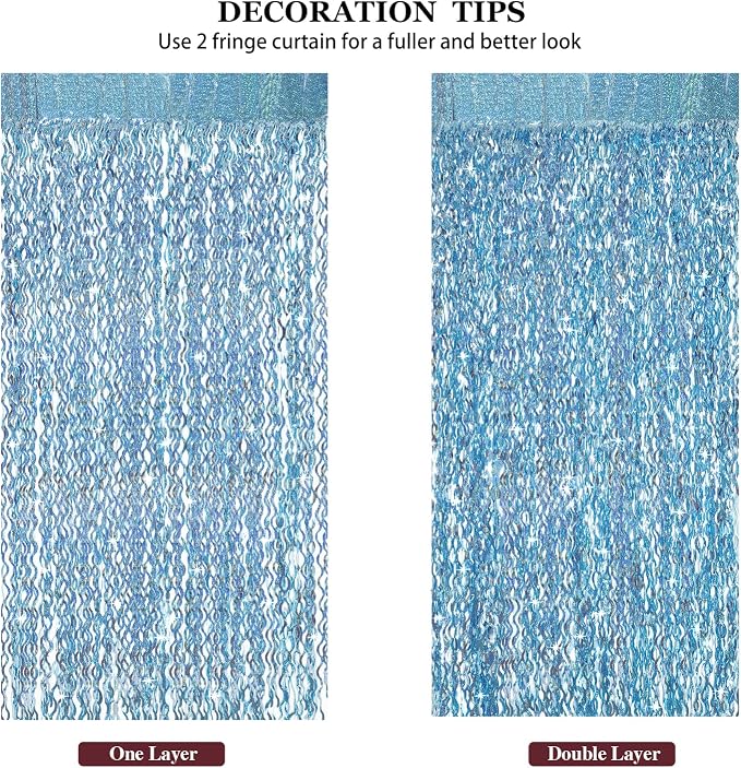 CYLMFC 3 Pack 3.3 ft x 6.6 ft Tinsel Foil Fringe Curtain Blue - Image 5
