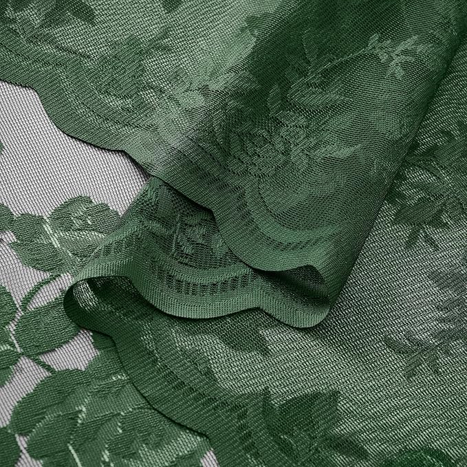 Leaf Green Lace Curtains 72 Inch Length 2 Panels set Victorian Floral Sheer - Image 6