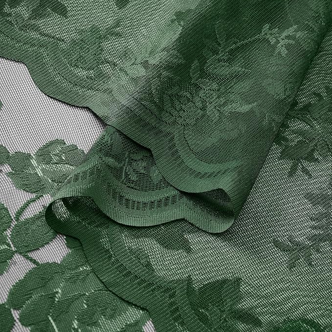 Dark Green Lace Curtains 96 Inches Long 2 Panels Sheer Floral Curtains - Image 6