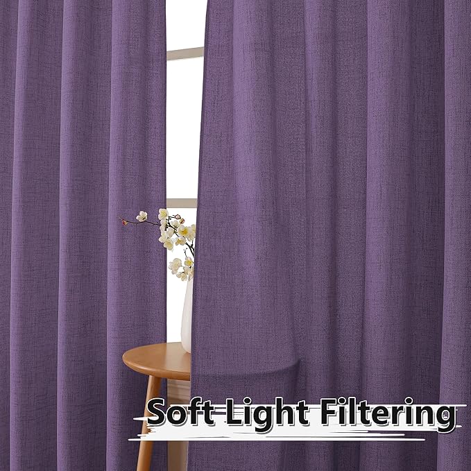 Tollpiz Short Linen Curtain Living Room Rod Pocket Semi Sheer Curtains Burlap - Image 2
