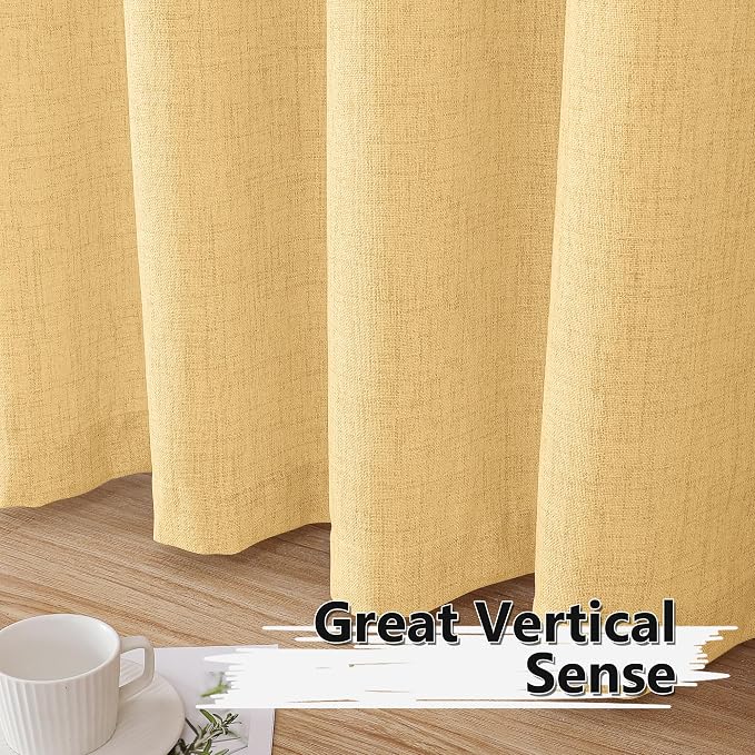 Tollpiz Linen Curtain Bedroom Rod Pocket Semi Sheer Curtains Burlap Light - Image 4