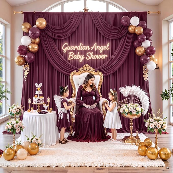 10 ft x 10 ft Wrinkle Free Maroon Backdrop Curtain - Image 3