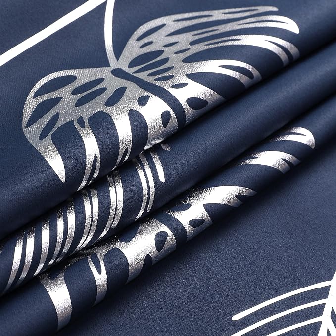 Navy Blue Blackout Curtains for Living Room 84 Inches Long Silver Palm Tree - Image 8