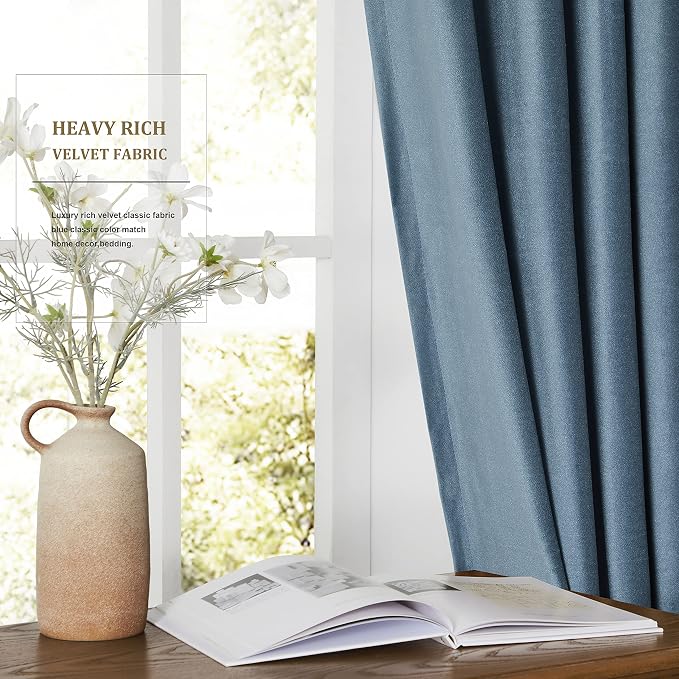 BULBUL Velvet Dirty Blue Blackout Curtains 120 inch Long - Image 4