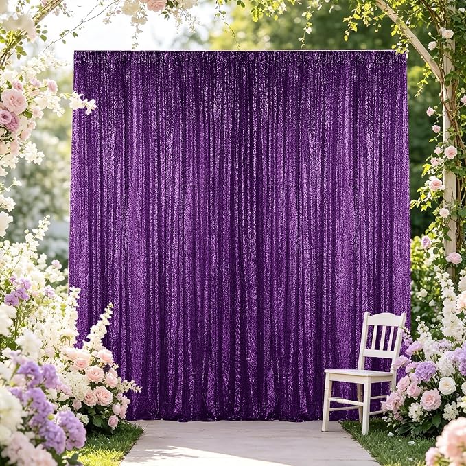 Hahuho Purple Sequin Backdrop Curtain, Party Decoration（6 Panels, 2FT x 8FT - Image 4