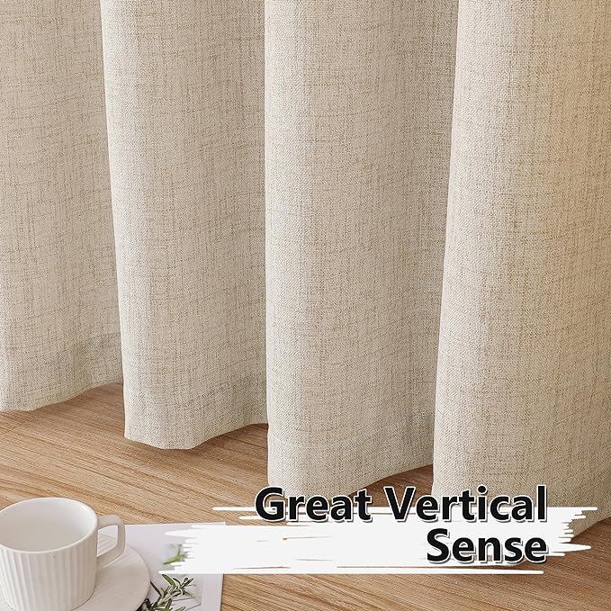 Tollpiz Linen Tier Curtains Rod Pocket Semi Sheer Short Kitchen Curtain Half - Image 4