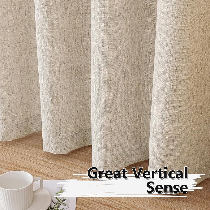 Tollpiz Linen Curtains Living Room Rod Pocket Semi Sheer Curtain Burlap Light - Image 4