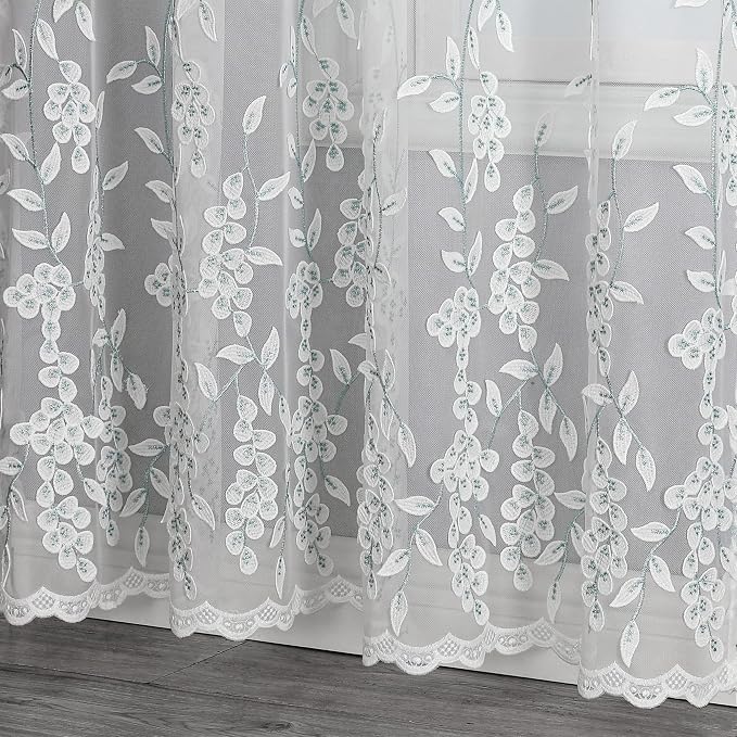 White Sheer Voile Curtains White Embossed Leaves 54Wx96L Inch | Light Filtering - Image 2