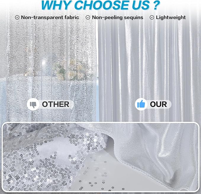 gogoparti Silver Backdrop Curtain 20x12FT 4 Panels Metallic Shine Fabric - Image 3