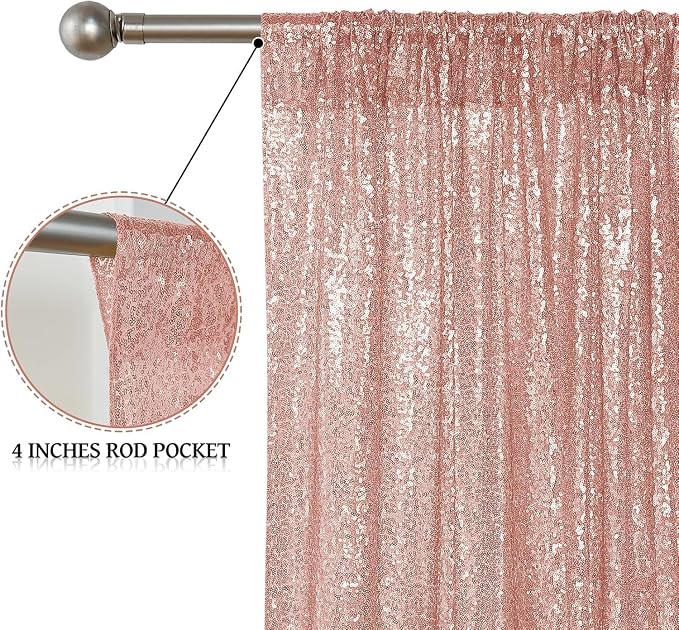 Sugargirl Rose Gold Sequin Backdrop Curtain 10FTx10FT Glitter Rose Gold - Image 5