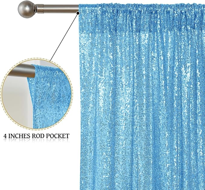 Sugargirl Blue Iridescent Sequin Backdrop Curtain 2 Panels 2FTx8FT Glitter Blue - Image 5