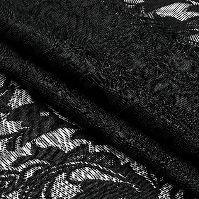 Bujasso Black Lace Pinch Pleat Curtains 108 inch, Gothic Vintage Floral Sheer - Image 9