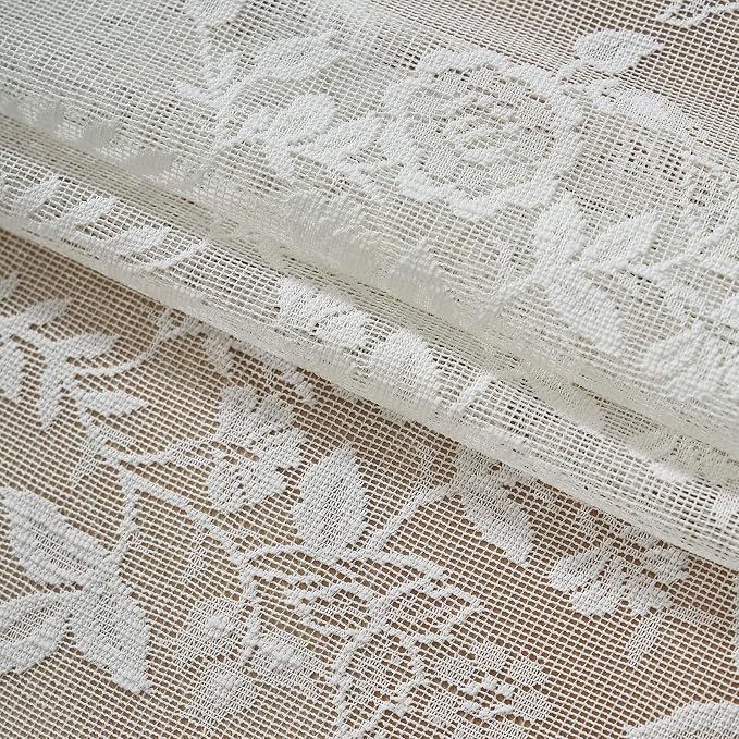 FINECITY Ivory Lace Curtains for Living Room 52 x 120 Inch, 2 Panels | Rod - Image 7