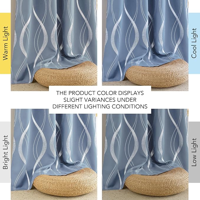 NICETOWN Dusty Blue Patterned Room Darkening Curtains 72" Long - Image 6