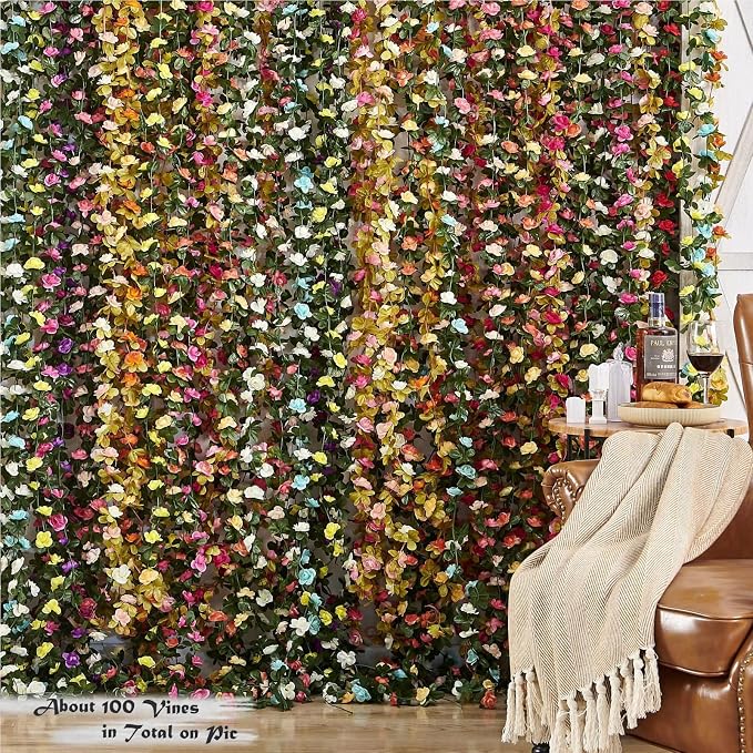 Artificial Flower Garland 6pcs 8.2ft Rose Vine Decor, Champagne Flower | - Image 6