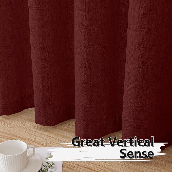 Tollpiz Linen Curtain Bedroom Rod Pocket Semi Sheer Curtains Burlap Light - Image 4