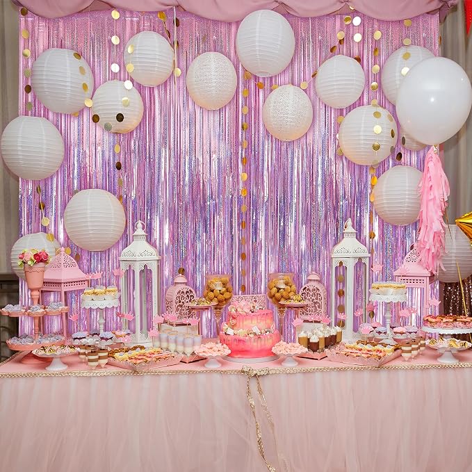 5 Pack 3.3 x 9.9 ft Holographic Pink Tinsel Streamers Party Decorations | Foil - Image 5