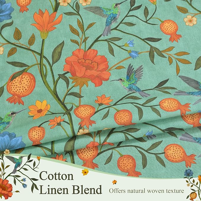 54 Inch Boho Floral Curtains Tropical Bird Print Linen Semi Sheer Window Drapes - Image 4