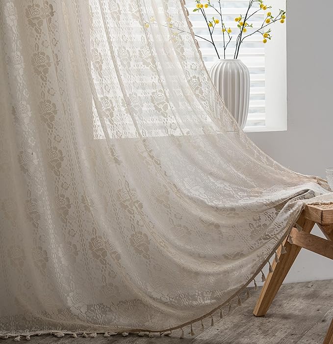 Sutuo Home Boho Sheer Curtains for Nursery Bedroom Kitchen, Bohemian Lace by SutuoHome