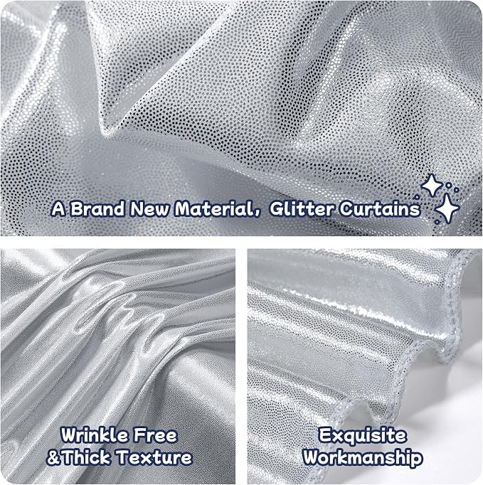 leegleri 30x10ft Thick Silver Glitter Backdrop Curtain Panels - Image 3