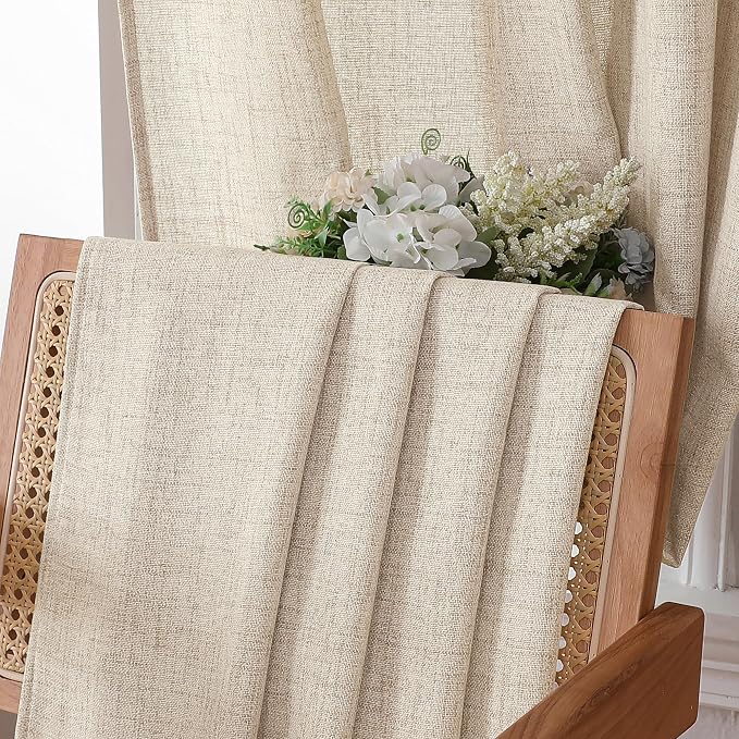 Tollpiz Linen Curtains Living Room Rod Pocket Semi Sheer Curtain Burlap Light - Image 6