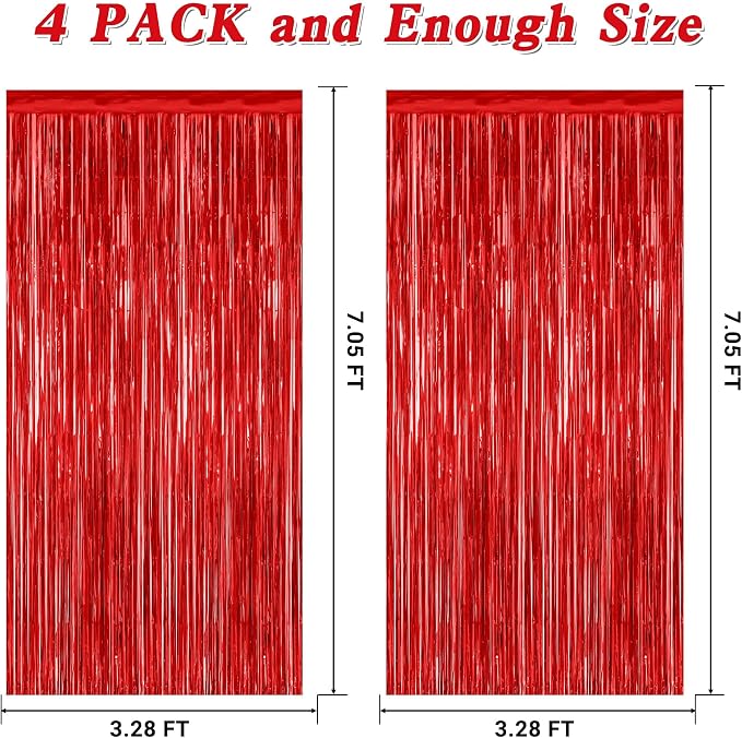 ZATAYE 4 Pack Red Valentines Christmas Foil Curtain Streamer Decorations | Red - Image 2