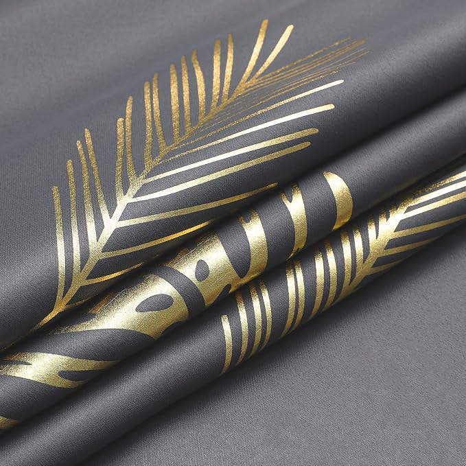 Dark Grey Blackout Curtains 63 inch Length 2 Panels, Wheat and Palm Tree - Image 8