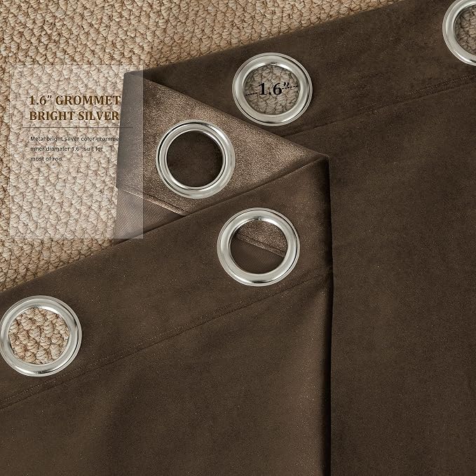Velvet Brown Grommet Blackout Curtains 84 inch Length - Image 3