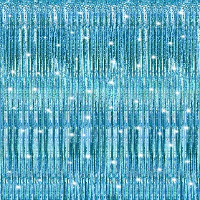 Crosize 4 Pack Laser Blue Party Streamers Backdrop, 3.3 x 9.9 ft | Tinsel Foil by Crosize