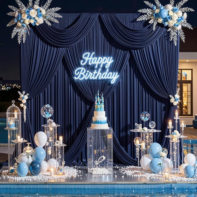 30 ft x 10 ft Wrinkle Free Navy Blue Backdrop Curtain - Image 3