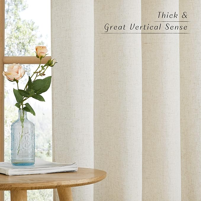 NICETOWN Linen Curtains for Windows 90 inch Long, Grommet Semi Sheer Vertical - Image 5