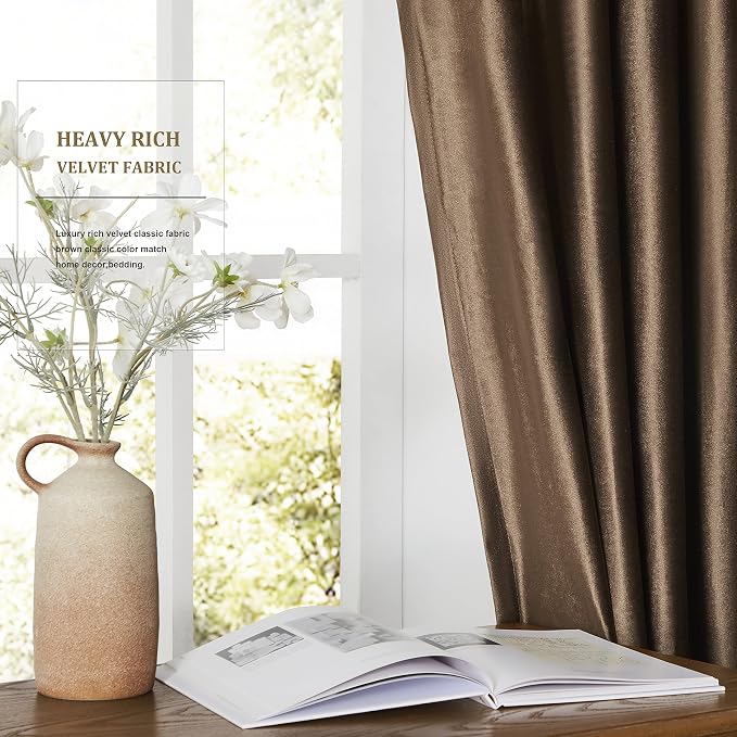 BULBUL Velvet Brown Blackout Curtains 96 inch Long - Image 4