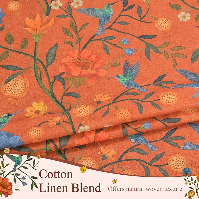 72 Inch Boho Floral Curtains Tropical Bird Print Linen Semi Sheer Window Drapes - Image 4