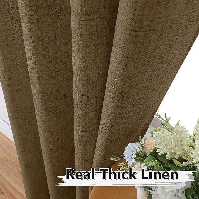 Tollpiz Linen Curtains Living Room Rod Pocket Semi Sheer Curtain Burlap Light - Image 3