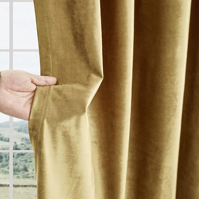 BULBUL Velvet Gold Curtains 72 inch Length- Living Room Blackout Thermal Window - Image 7
