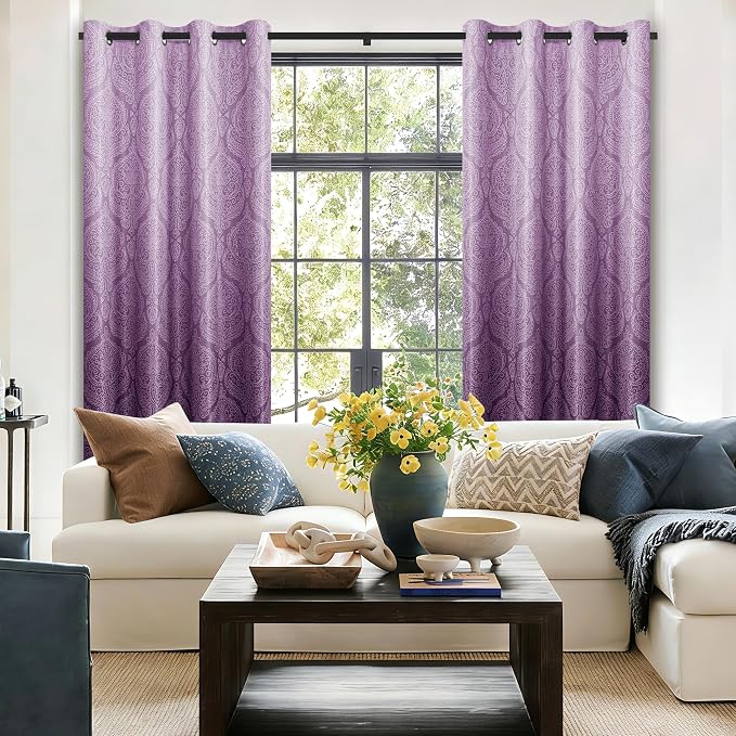 DWCN 100% Blackout Curtains for Bedroom 63 Inch Long- Double Layers Damask - Image 4