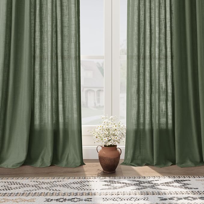 Olive Green Linen Curtains 72 Inches Long 2 Panels Set - Image 6